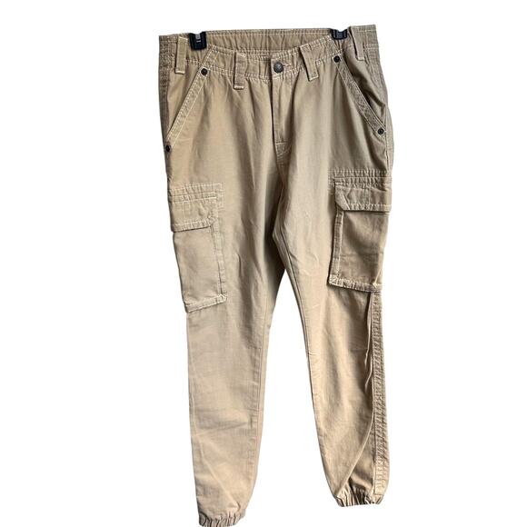 True Religion NWT Big T Cargo Jogger Tan Pants Sz 29 Y2K Utility Khaki Trendy - Picture 1 of 8